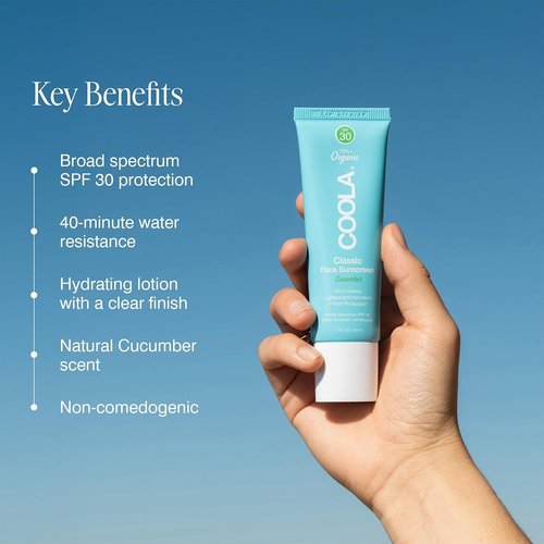 COOLA Organic Face Sunscreen SPF 30 - Vegan & Gluten-Free Daily Skin Protection | Cucumber, 1.7 Fl Oz