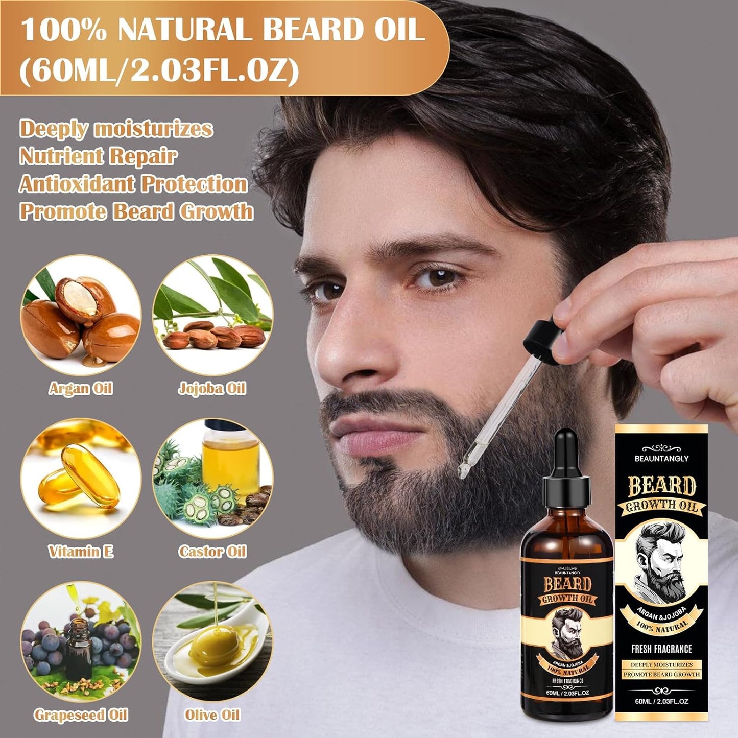 Skiennix Beard Growth Kit - Complete Grooming Set with Oil, Conditioner, Roller & Accessories