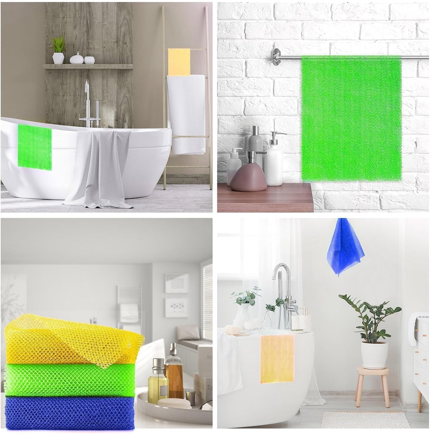 UJFQBH African Exfoliating Net - 3-Piece Bath Sponge Set for Smooth Skin | Yellow, Green, Blue