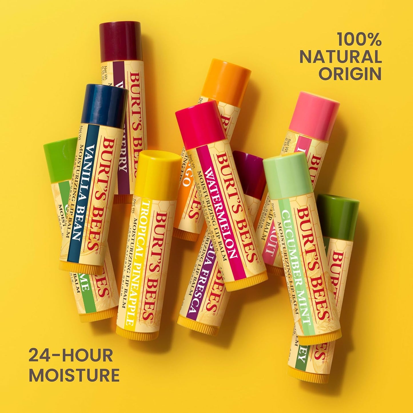 Burt’s Bees Advent Calendar - 12 Natural Lip Balms for 24-Hour Moisture | Juicy Cherry & More, 0.15 Oz Each
