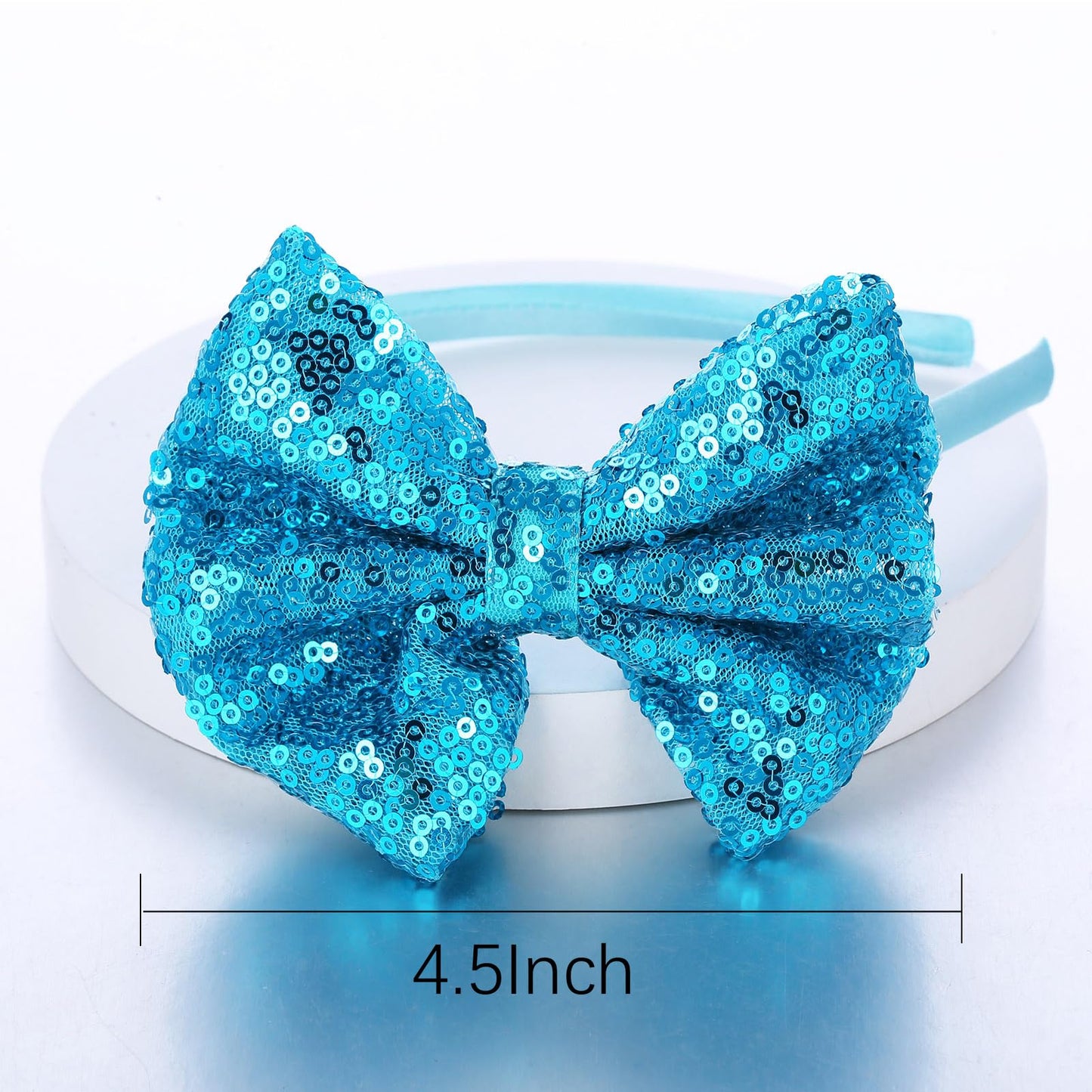 Kiszu Sparkly Sequin Hair Bow Headbands Fashion Glitter Cute Boutique Ribbon Bows for Girls, Kids, and Women (Blue)