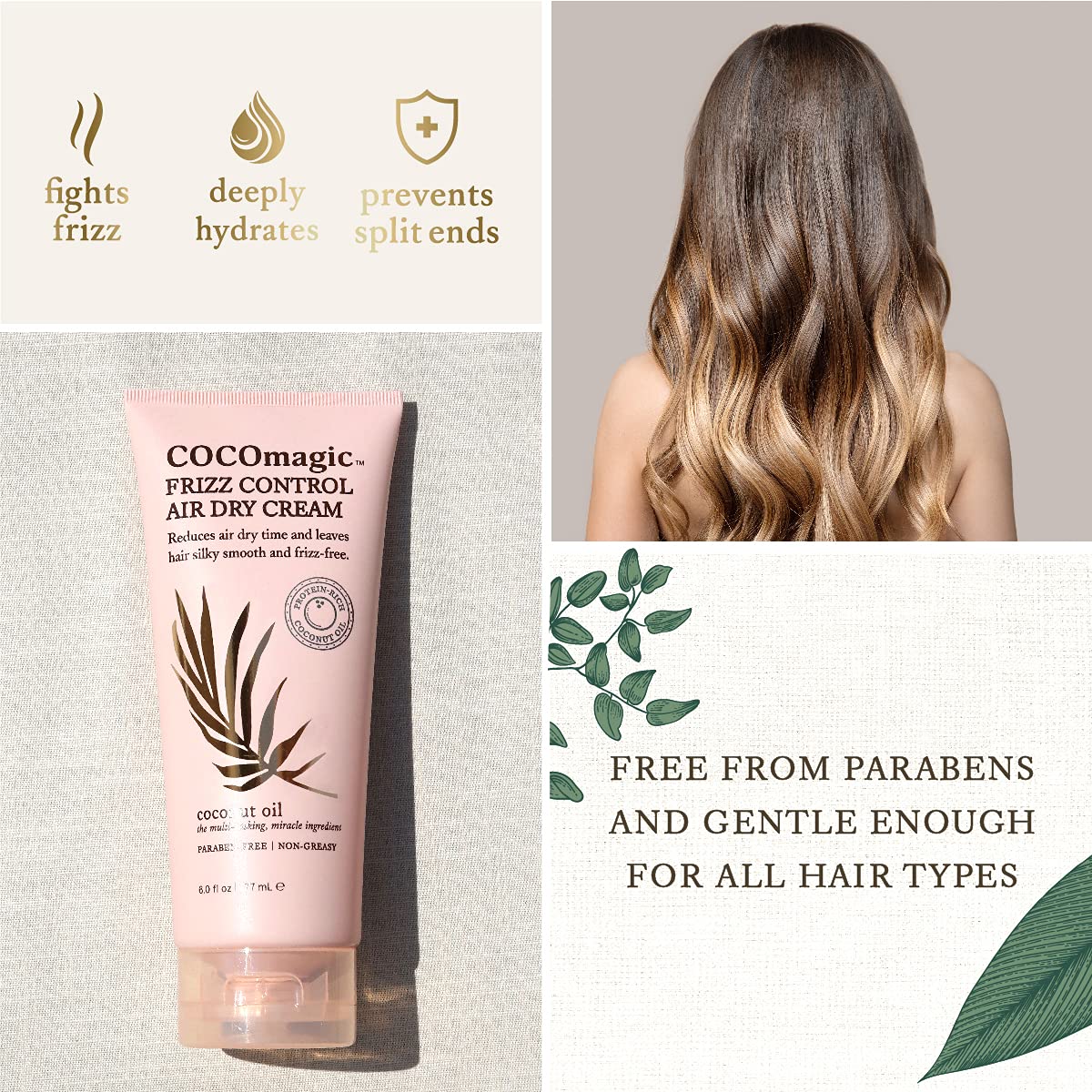 Cocomagic Frizz Control Air Dry Cream - Anti-Frizz Styling Cream for Smooth, Manageable Hair | Paraben Free (6 oz)