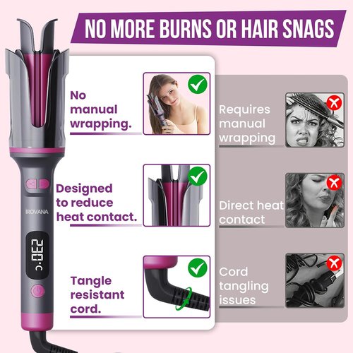 CurlX Pro Automatic Curling Iron - Ceramic Large Barrel with Ionic Technology & 6 Heat Settings