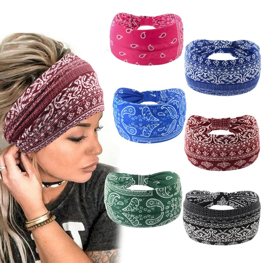 Yeshan Women's Wide Boho Knotted Non-Slip Turban Headwraps - Stretchy Bandeau Hair Bands for Sports, Yoga, Workouts, Pack of 8