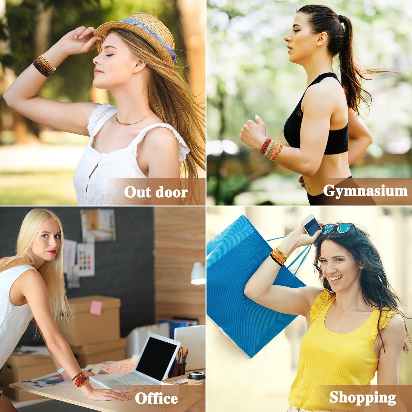 Bouiexye Hair Ties for Women - 48PCS Boho Hair Accessories, 6 Styles Hair Tie Bracelets, 14 Colors Non-Damaging Hair Ties for Thick Hair