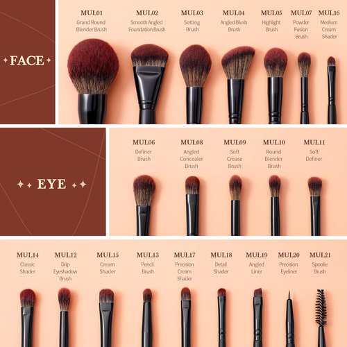 Jessup Makeup Brushes Set - Premium Synthetic 21-Piece Brush Set for Foundation, Highlighting & Eyeshadow - Black