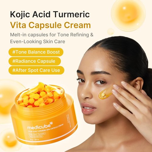 Medicube Capsule Cream - Kojic Acid & Turmeric for Uneven Skin Tone | Radiance & Tone Renewal | 1.86 oz