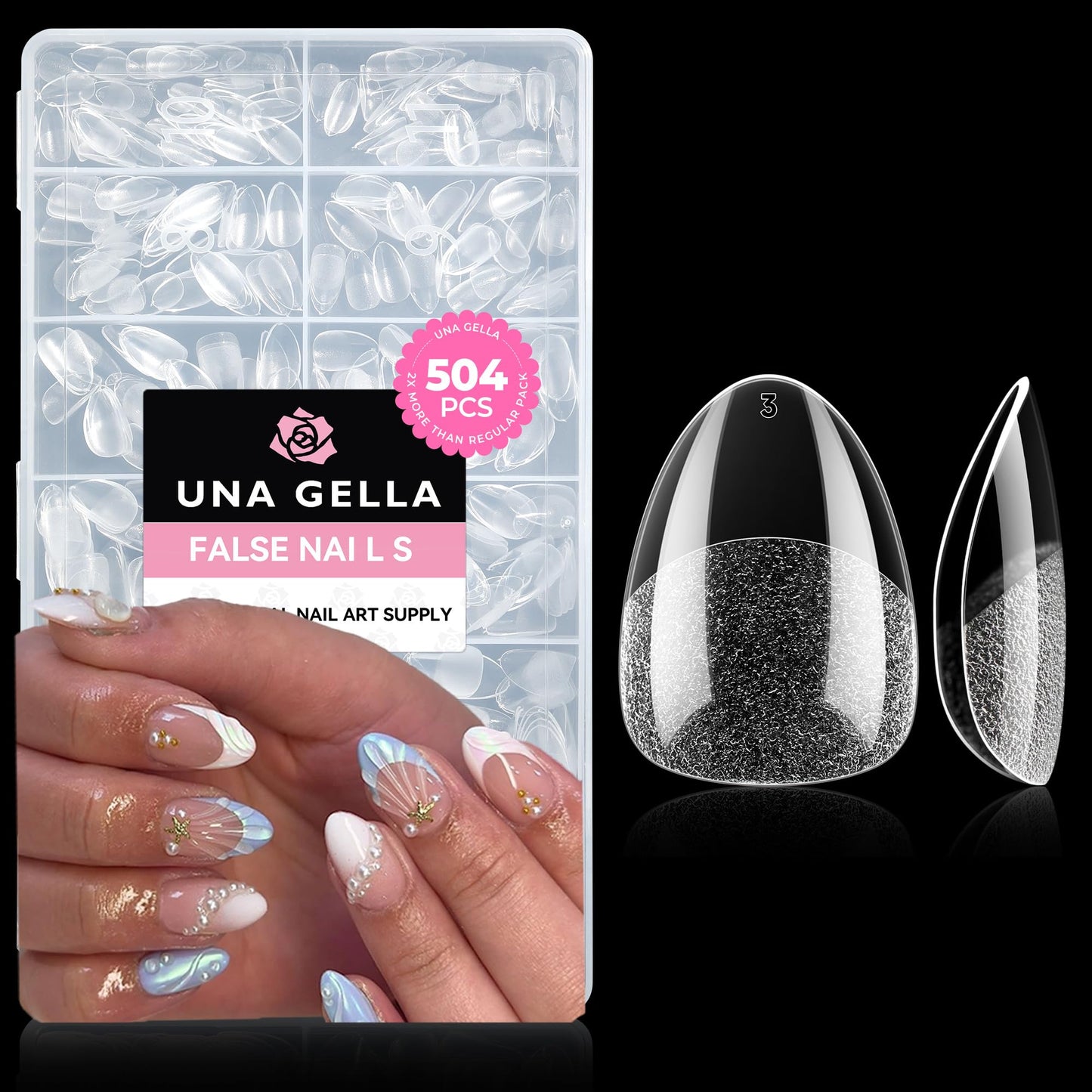 UNA GELLA Nail Tips 504pcs Full Cover Half Matte Fake Nails