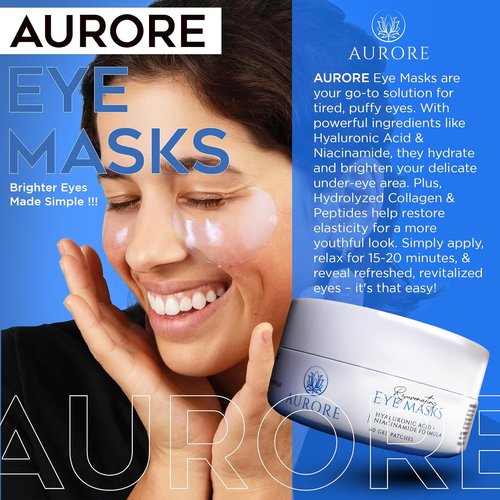 AURORE Under Eye Patches - Hydrating Hyaluronic Acid & Collagen Formula for Dark Circles | 30 Pairs (60 Gel Patches)