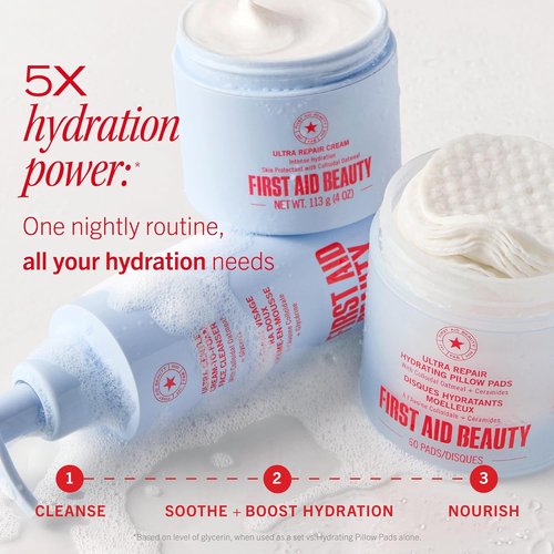 First Aid Beauty Dry Skin Rescue Kit - Hydrating Skincare Set with Cleanser, Facial Pads & Moisturizer
