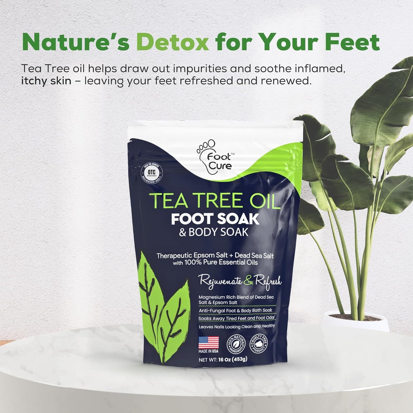Tea Tree Oil Foot Soak by [Brand Name] - Epsom Salt Formula for Toenail Repair & Sore Feet Relief | 16 oz