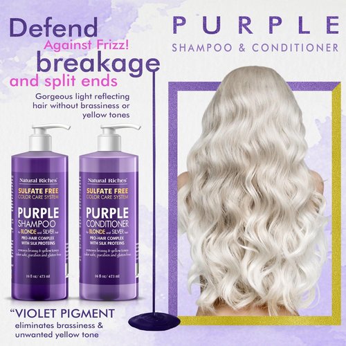 Natural Riches Purple Shampoo & Conditioner Set - Sulfate-Free, Color-Safe for Blonde, Silver & Gray Hair | 16 fl oz Each