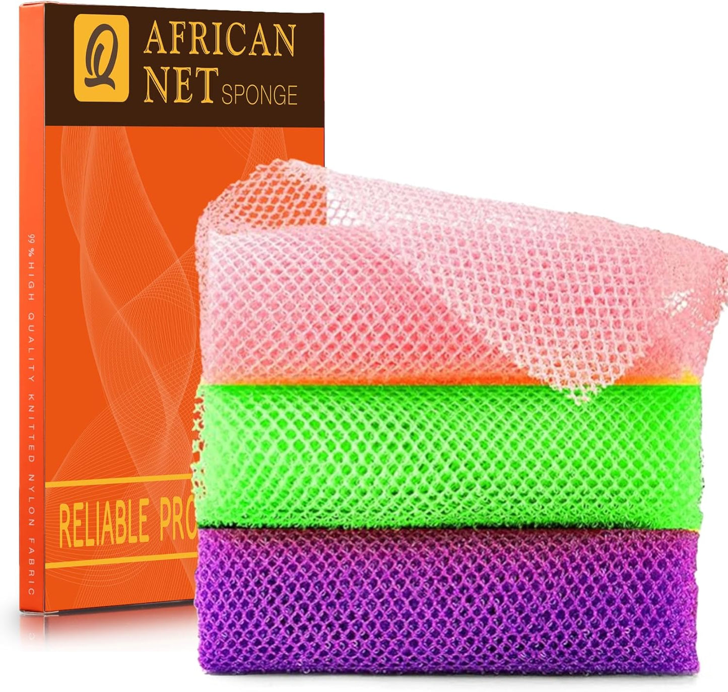 UJFQBH African Bath Sponge Set - Exfoliating Net Body Scrubber for Smooth Skin | 3 Pieces in Purple, Pink, Green