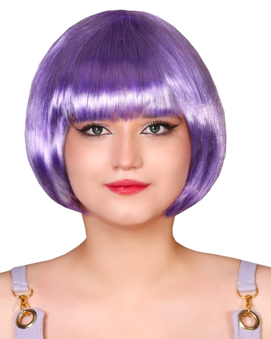 Matissa Short Straight 10" Bob Wig with Bangs Synthetic Fancy Dress Costume Halloween Party (Light Purple)