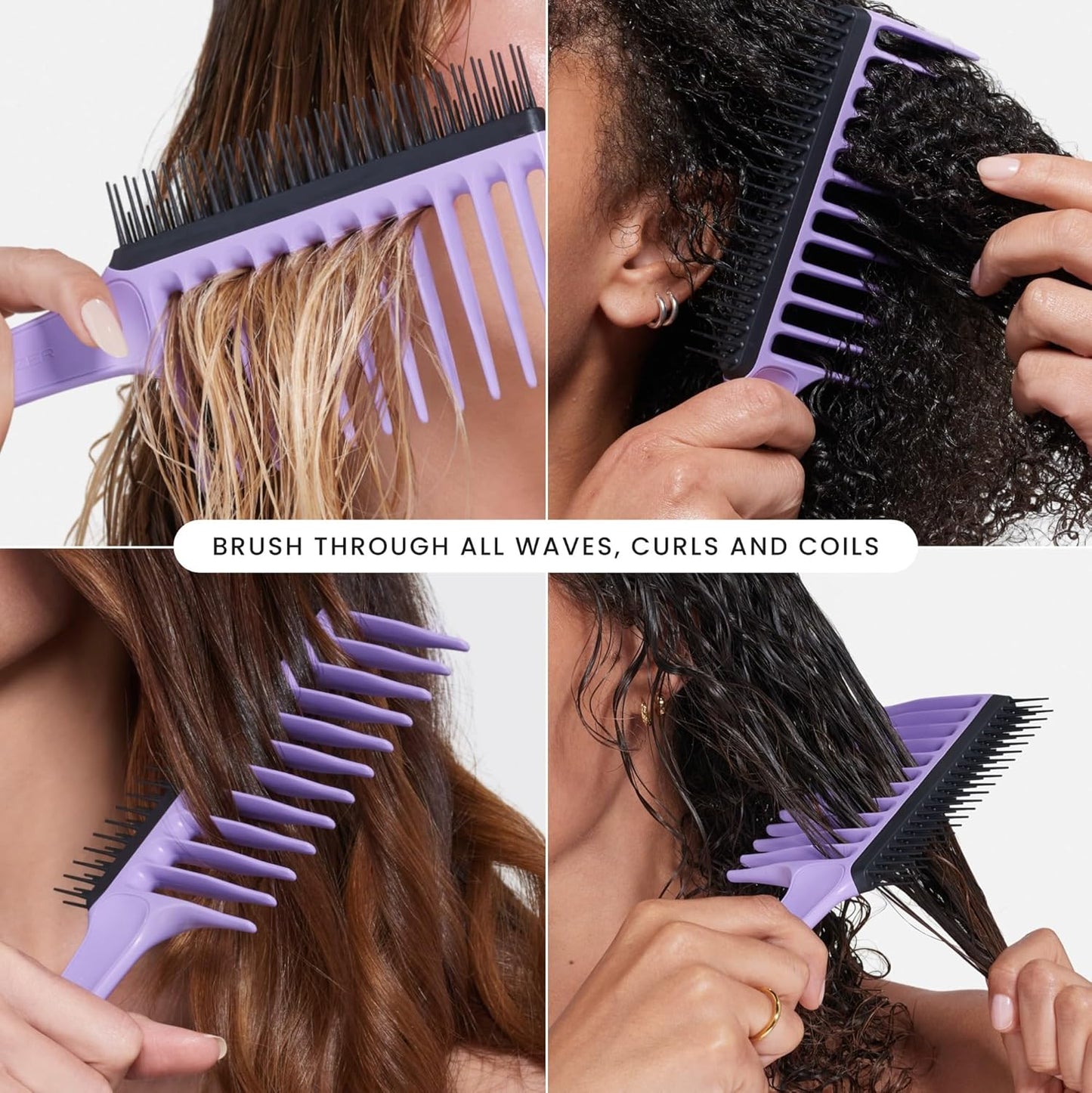 Tangle Teezer Wide Tooth Comb - Double-Sided Detangling Comb for Curly Hair | Lilac Color
