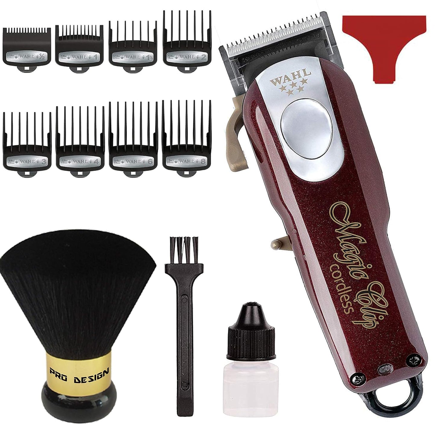 Wahl Professional 5-Star Magic Clip #8148 - Precision Cordless Fade Clipper for Barbers - Includes Bonus Neck Duster (Burgundy)