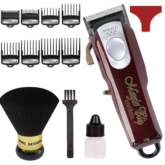 Wahl Professional 5-Star Magic Clip #8148 - Precision Cordless Fade Clipper for Barbers - Includes Bonus Neck Duster (Burgundy)
