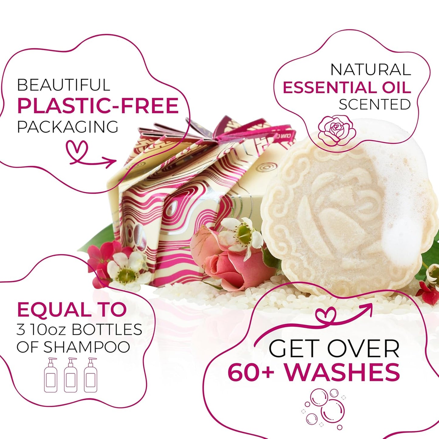 Viori Chamomile Rose Shampoo Bar - Handcrafted All-Natural, Sulfate-Free Formula with Rice Water