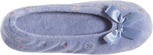 Isotoner Women's Ballerina Slippers - Embroidered Terry Comfort | Cozy Footwear for Home