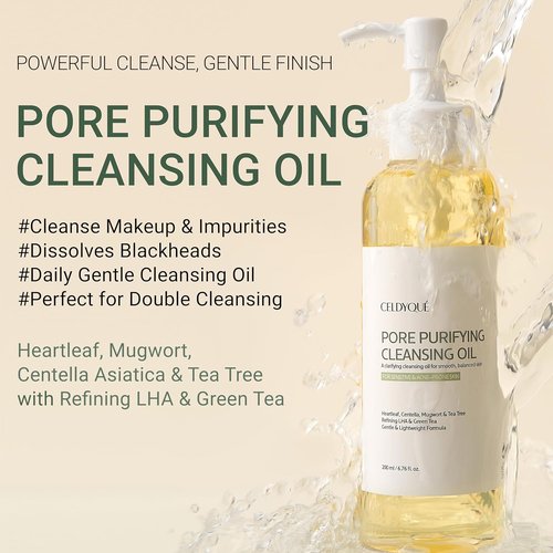 CELDYQUE Pore Purifying Cleansing Oil - Gentle Korean Face Wash with Centella & Tea Tree for Acne-Prone Skin, 6.76 fl oz