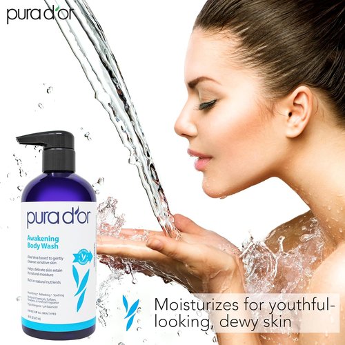 PURA D'OR Awakening Body Wash - pH Balanced with Aloe Vera & Lavender for Soft, Fresh Skin | 16 Oz