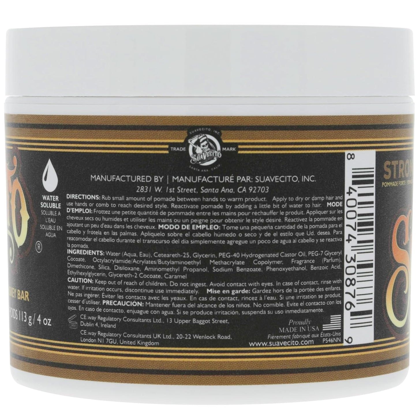 Suavecito Pomade Firme Hold - Whiskey Bar Scent 4 oz | Strong, Flake-Free Hair Gel for Men