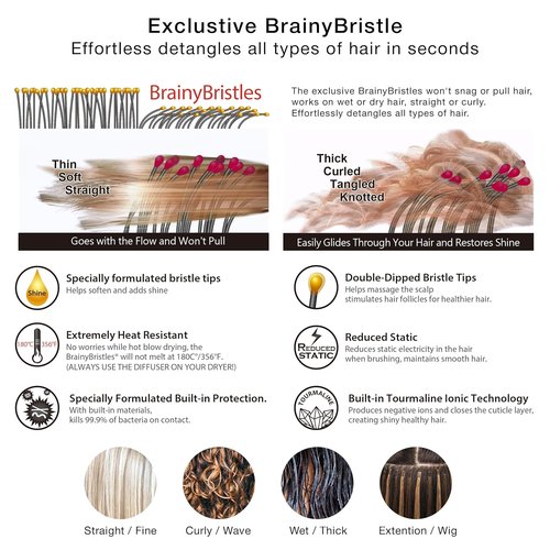 NuWay DoubleC Pro Detangling Hair Brush - Patented Scalp Care Design for Gentle Styling | Red
