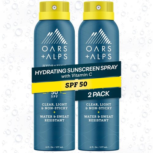 Oars + Alps SPF 50 Sunscreen Spray - Fast-Absorbing, Lightweight & Non-Greasy | 6 Oz, 2 Pack, Hawaii Reef Compliant