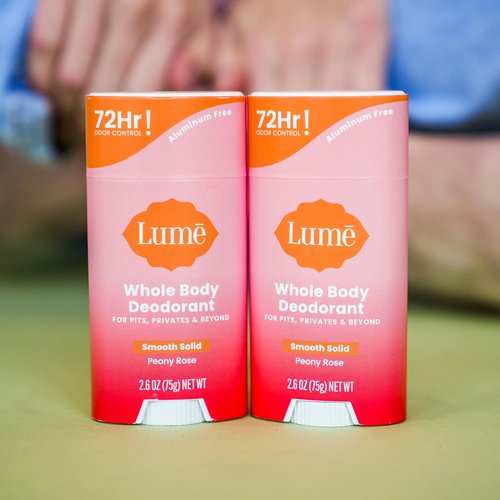 Lume Whole Body Deodorant - 72-Hour Odor Control - Aluminum & Baking Soda Free - 2.6 oz (Pack of 2) | Peony Rose