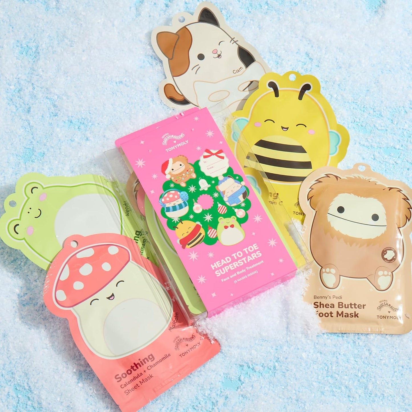 TONYMOLY x Squishmallows Head to Toe Mask Set - 5-Piece Hydrating & Soothing Holiday Gift Set | Face, Hand & Foot Masks