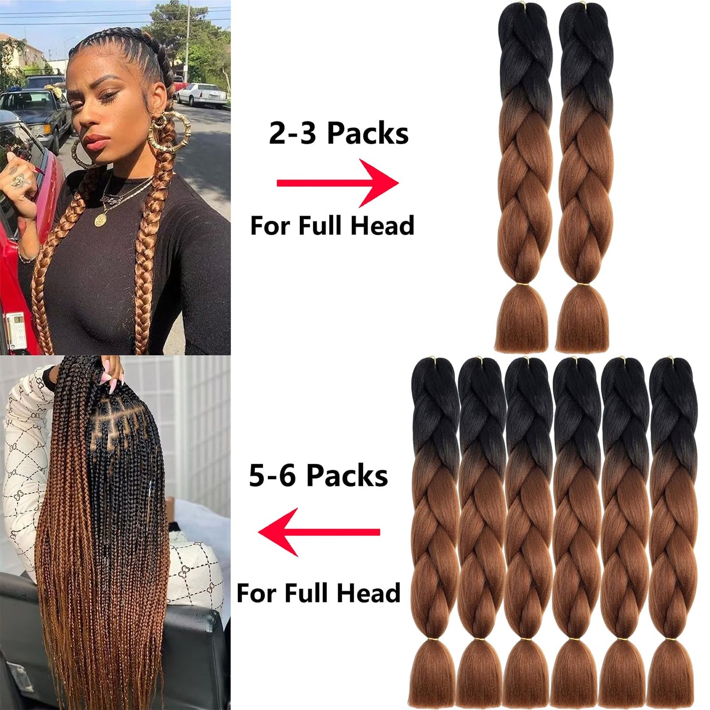 FYRLNA 6 Packs 24 Inch Jumbo Braiding Hair Soft High Temperature Resistance Synthetic Hair Extensions for Women 24 Inch Ombre Jumbo Braiding Hair Twist Crochet Braids Hair (24 Inch (Pack of 6), Pink to Lake Blue)