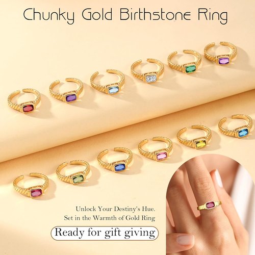 **Regine Switzerland Gold Rings for Women - Non-Tarnish Birthstone Adjustable Stackable Ring | Perfect Gift for Mother's Day, Graduation, and Anniversaries**