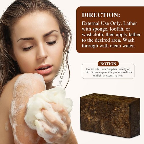 African Black Soap - 100% Pure & Natural | With Raw Shea Butter & Cocoa Pods Ash for Acne & Eczema Treatment - 1 LB (16 oz)