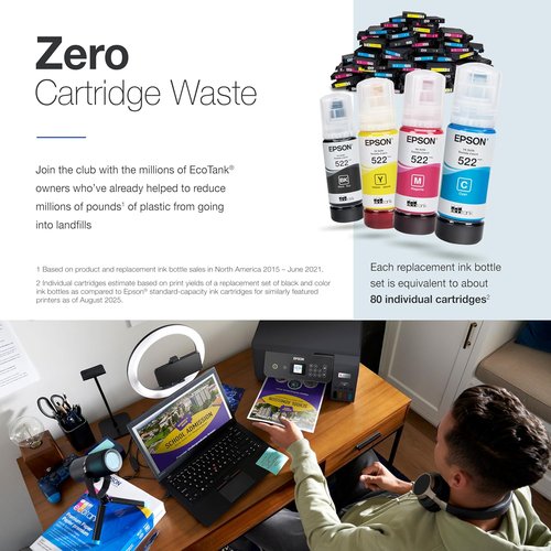 Epson EcoTank ET-2800 Wireless Color All-in-One Printer - Cartridge-Free, Scan & Copy - Black