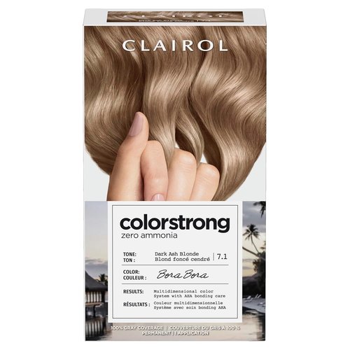 Clairol ColorStrong Permanent Hair Dye - Ammonia-Free, 100% Gray Coverage, 7.1 Dark Ash Blonde | Pack of 1
