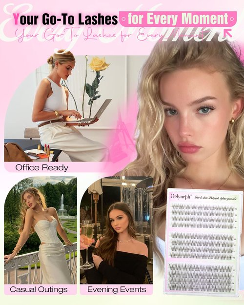Natural Lash Clusters Kit 10-12-14mm Short Eyelash Clusters Kit Wispy Cluster Eyelash Extensions Clear Band Lash Extensions Kit C Curly Individual Lashes Clusters by Delyneph
