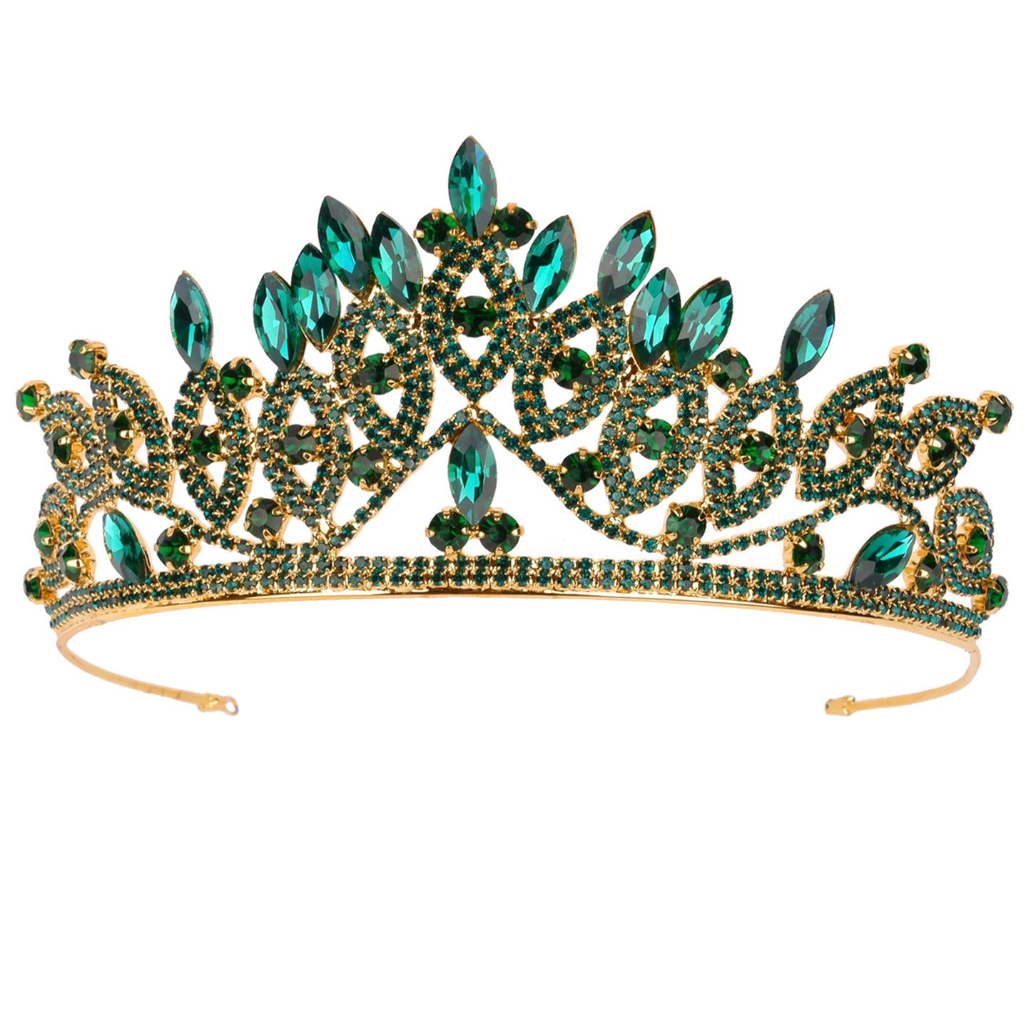 LIMELIA Women's Tiara, Crown for Henna Wedding Party | Glitter Hair Accessories for Bridal Birthday Halloween Costume Christmas Party, Princess Crowns Floral Pattern | Crystal Stone - Gold Green