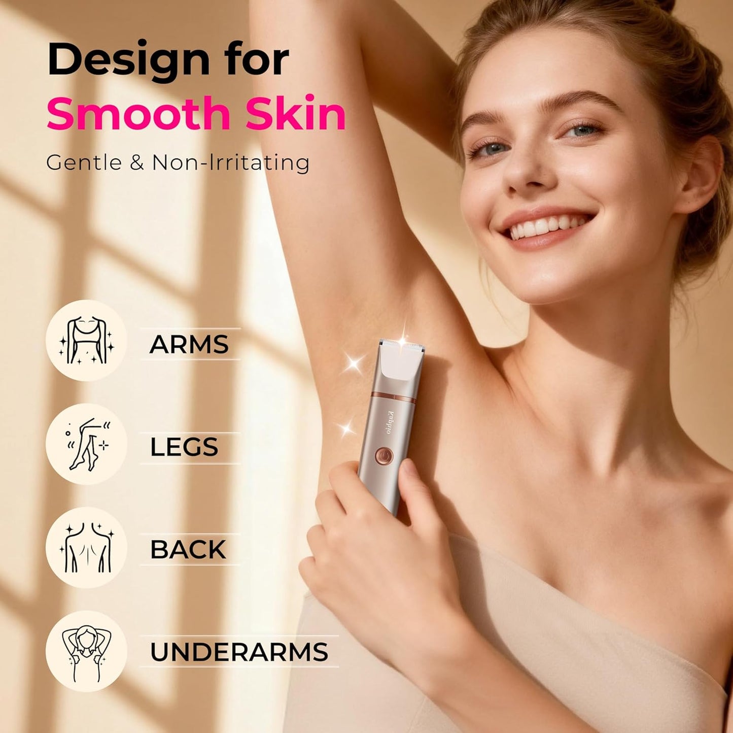 Skiennix Bikini Trimmer for Women - IPX7 Waterproof & Painless Electric Razor for Body Hair (Gold)