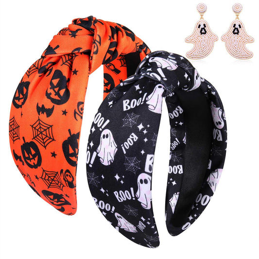 PHALIN Halloween Headband for Women Halloween Accessories Printed Pumpkin Candy Corn Ghost Knotted Headband Halloween Outfits Accessory Holiday Party Gifts