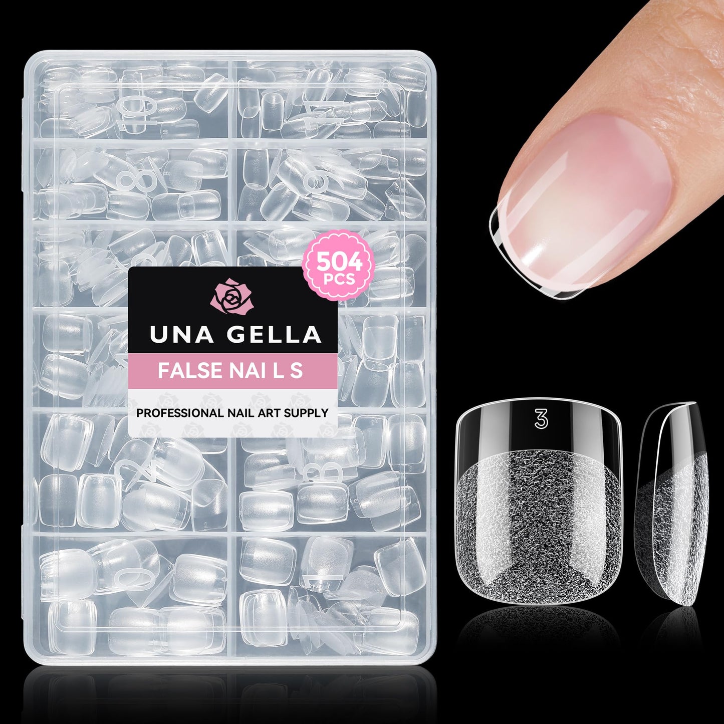 UNA GELLA Nail Tips 504pcs Full Cover Half Matte Fake Nails