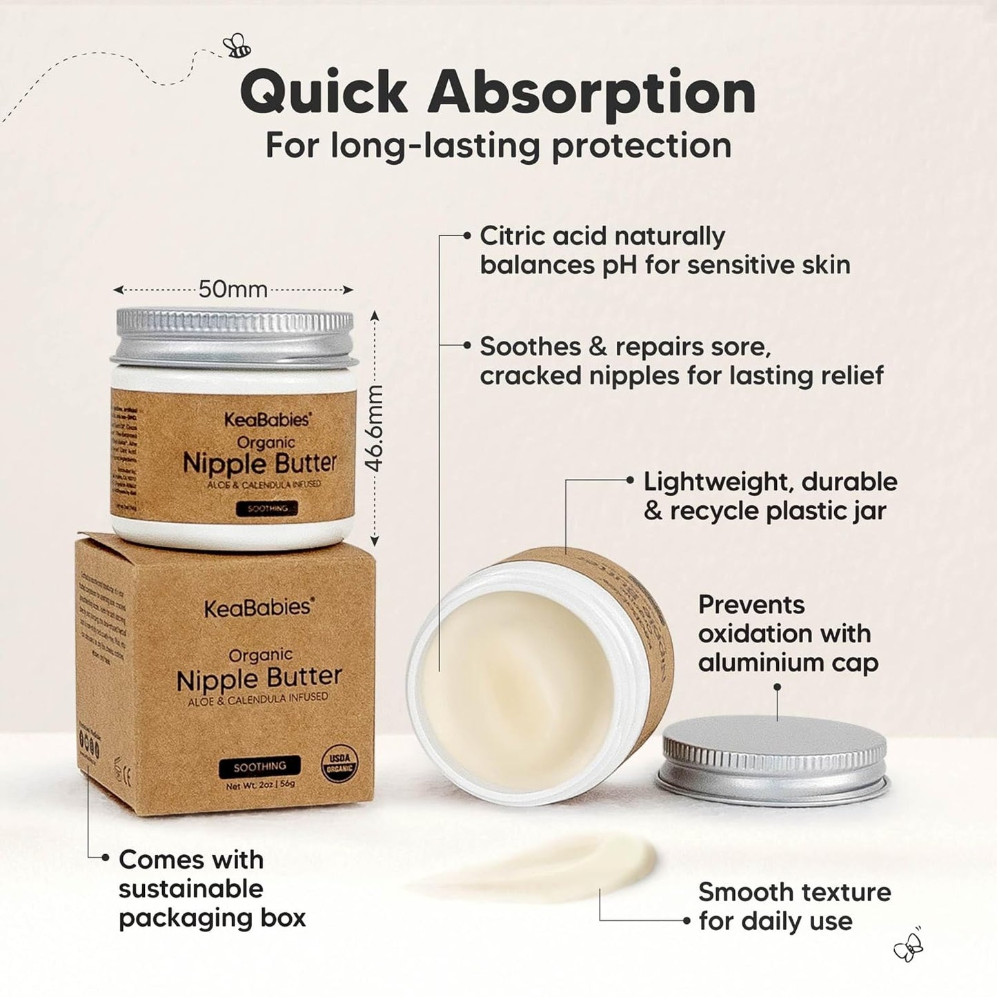 Skiennix Organic Nipple Butter - Natural Relief for Cracked Sore Nipples | 2oz Nursing Cream