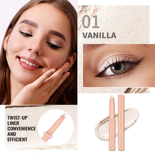 Oulac Twist-Up Shimmer Eyeshadow Stick - Waterproof, Creamy & Blendable Vegan Eye Makeup, 1.25g | 01 Vanilla