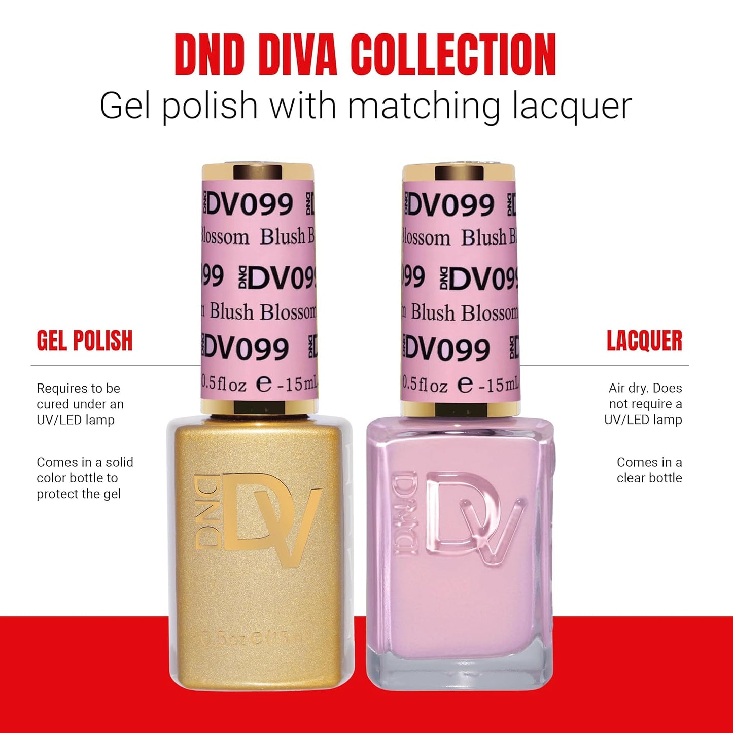 DND Gel Polish Set - Coquette Collection | UV/LED Gel & Air Dry Nail Lacquer Duo - 099 Blush Blossom, 0.5 Fl Oz