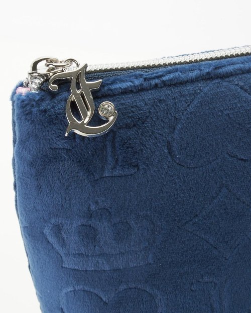 Juicy Couture Makeup Bag - Blue Velour Cosmetics Organizer with Heart Crown Design | Travel Essentials