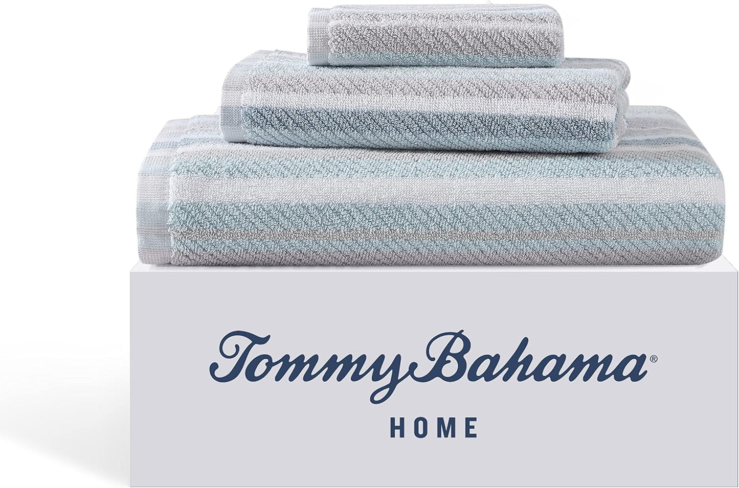 Tommy Bahama - 100% Cotton Bathroom Towel Set | Highly Absorbent & Fade-Resistant (Ocean Bay Blue, 3 Pieces)