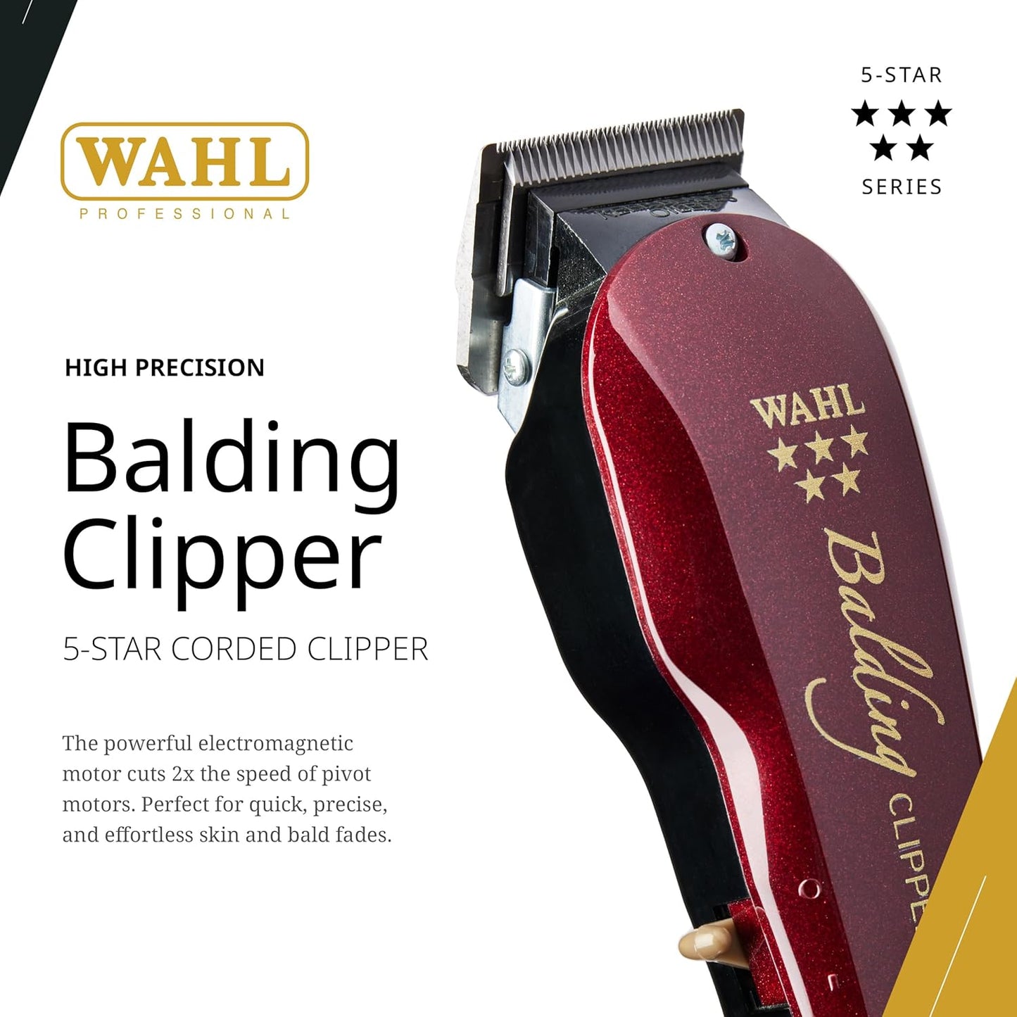 Wahl Professional 5 Star Balding Clipper - Corded V5000 Motor for Ultra-Close Trimming