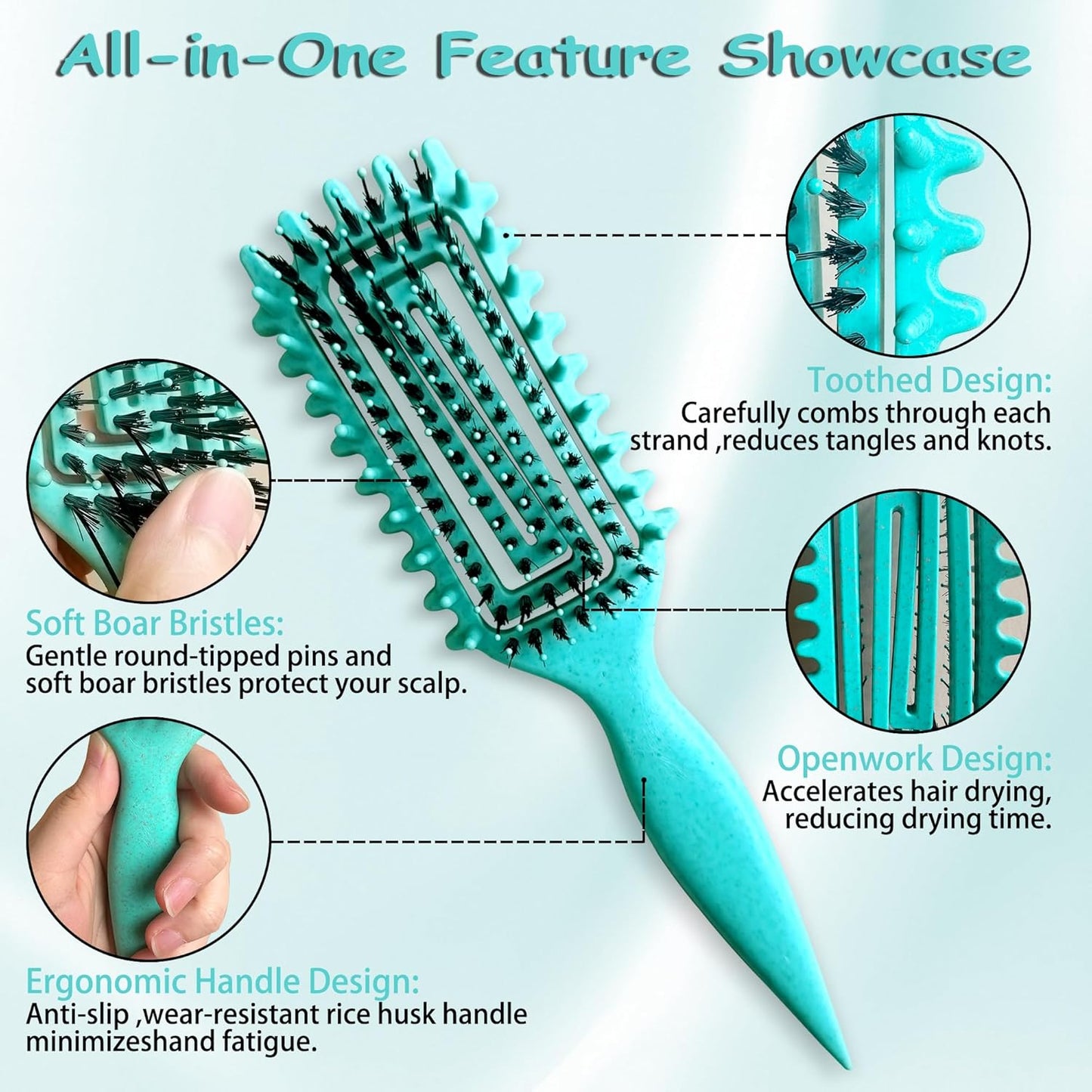 Skiennix Curl Defining Brush - Lightweight Curly Hair Brush for All Hair Types | Green
