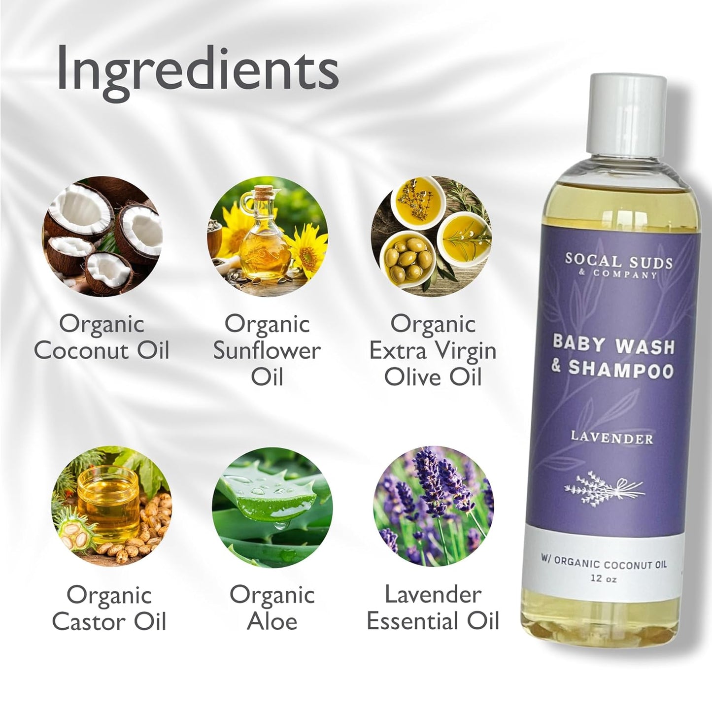 SoCal Suds & Company Organic Baby Shampoo | 2-in-1 Hypoallergenic Body Wash for Sensitive Skin - 12oz Lavender