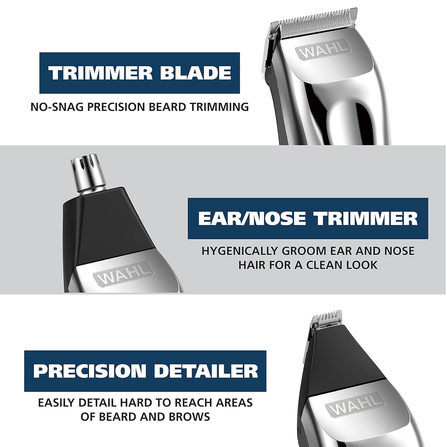 Wahl USA Beard Trimmer - Rechargeable Lithium Ion All-in-One with Detail & Ear/Nose Hair Attachment | Model 9854-600B