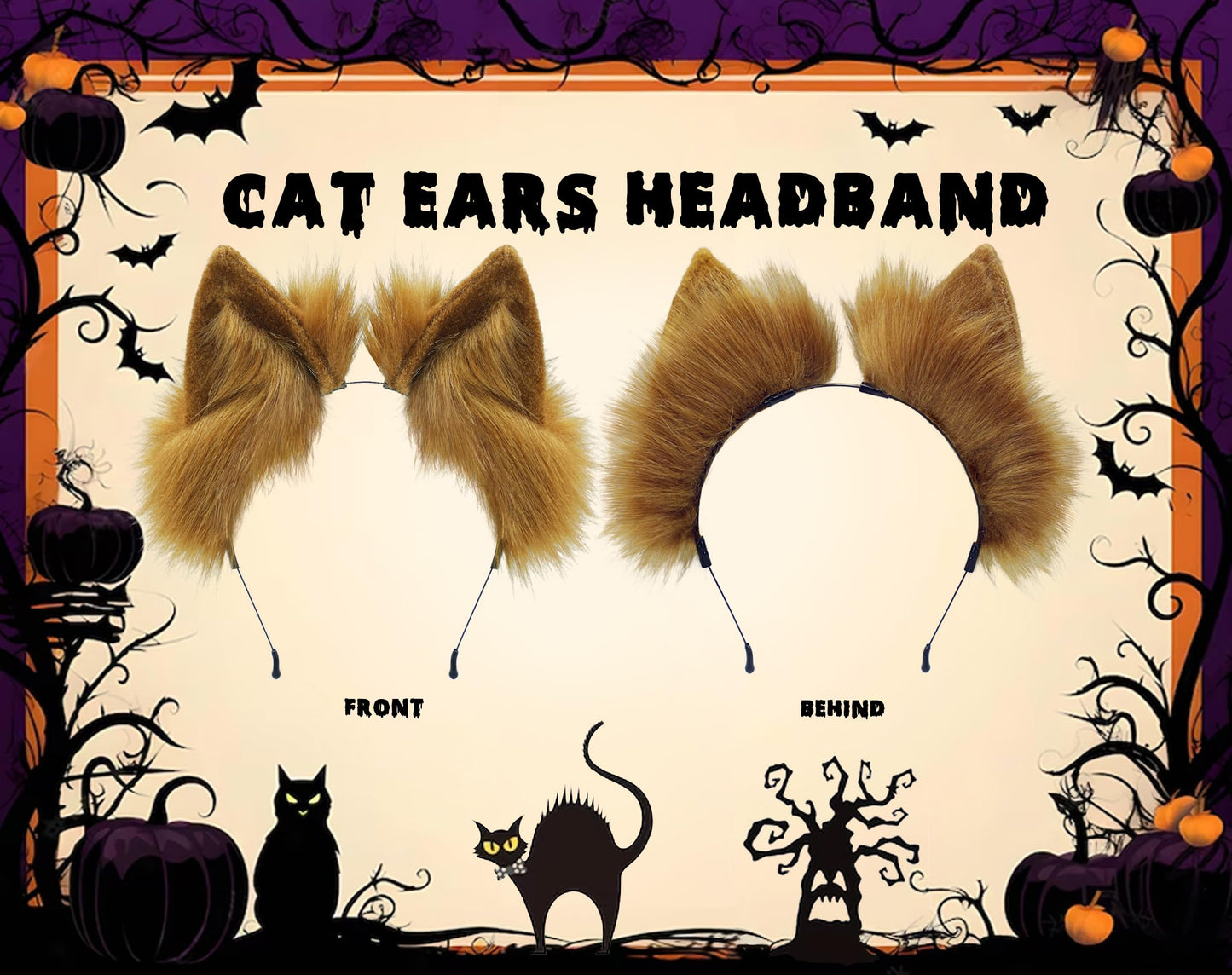 Loiahoer Cat Ears Headband Hairband Hairhoop,Animal Fluffy Neko Headwear Handmade,Head Accessories for Halloween Cosplay Fancy Dress Party,Brown